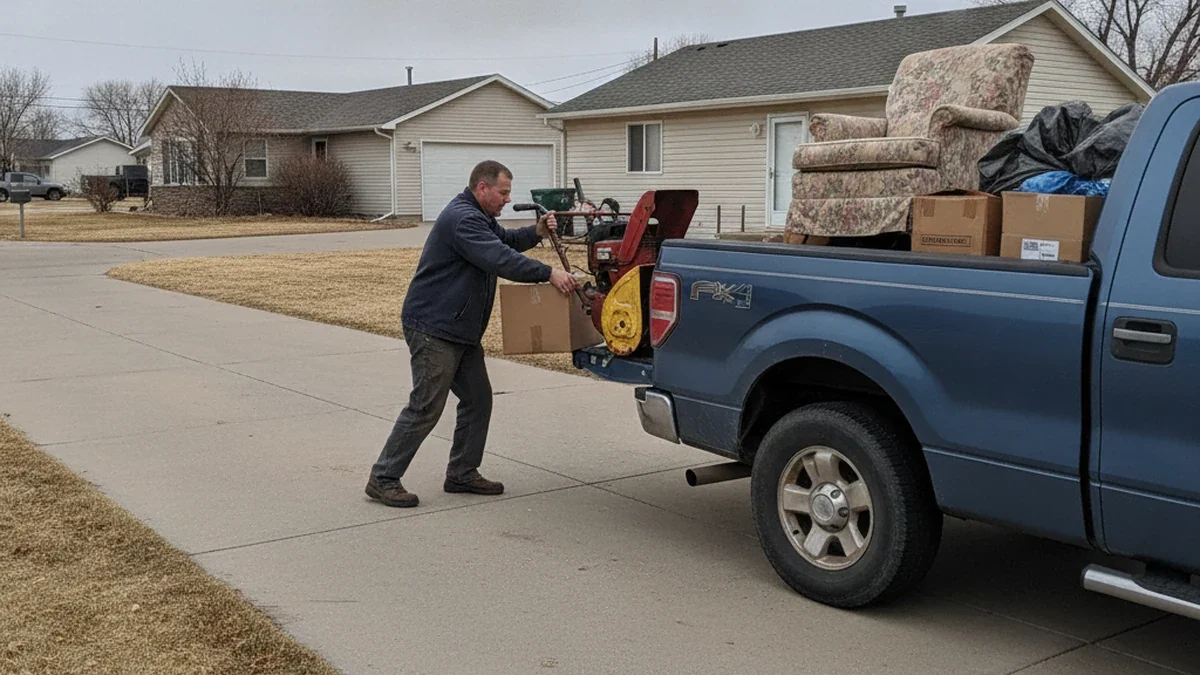 Junk removal truck loaded Cheyenne Wyoming Laramie County garage cleanout spring haul-off Ryan high plains