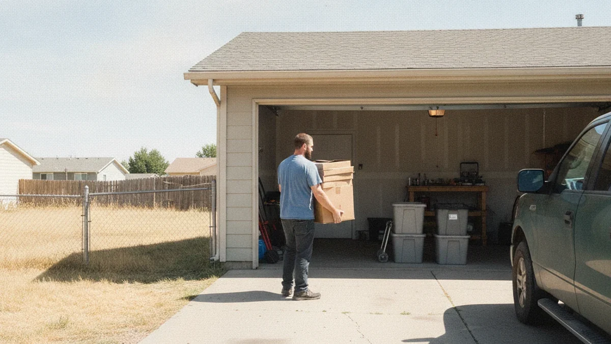 Junk removal operator Ryan loading garage items Cheyenne Wyoming Laramie County residential cleanout truck-and-labor